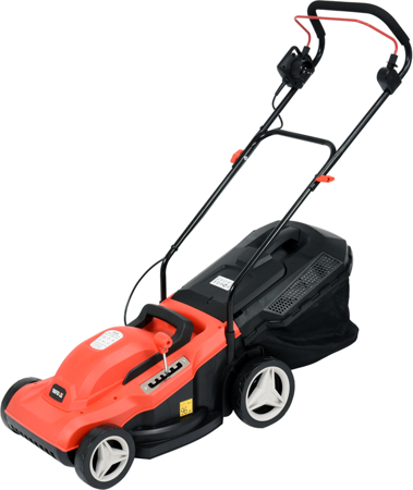Elektrická kosačka na trávu 1800W šírka kosenia 38cm kôš 50L 3300 ot/min Elektrická kosačka na trávu 1800W šírka kosenia 38cm kôš 50L 3300 ot/min